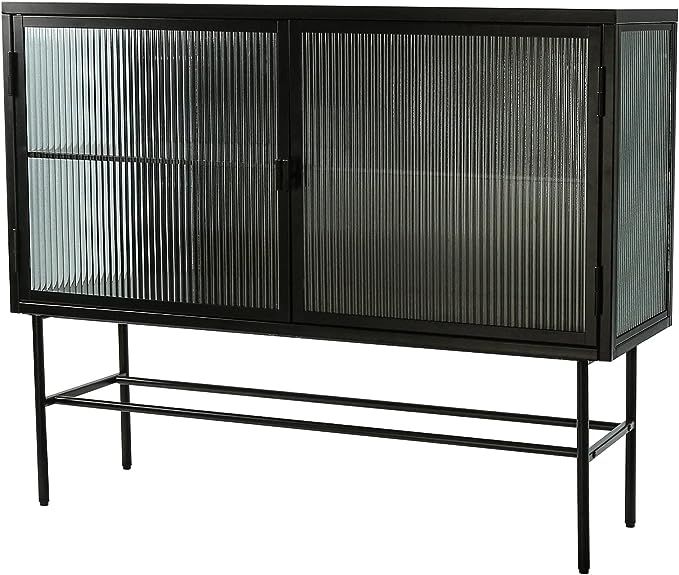 Fluted Glass Storage Cabinet Multi-Functional Sideboard Cabinet Dual Door Console Table with Remo... | Amazon (US)