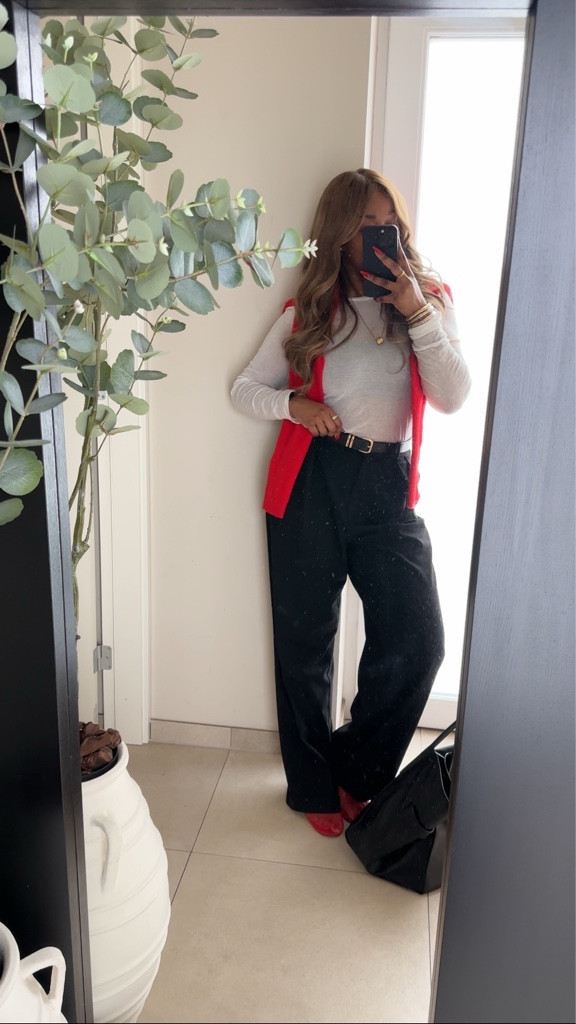 Hi I’m 5’6 this is the size I’m wearing:
Basic top: Zara no code :( 
Trousers: 40
Vest: Medium 
Shoes: old mango 