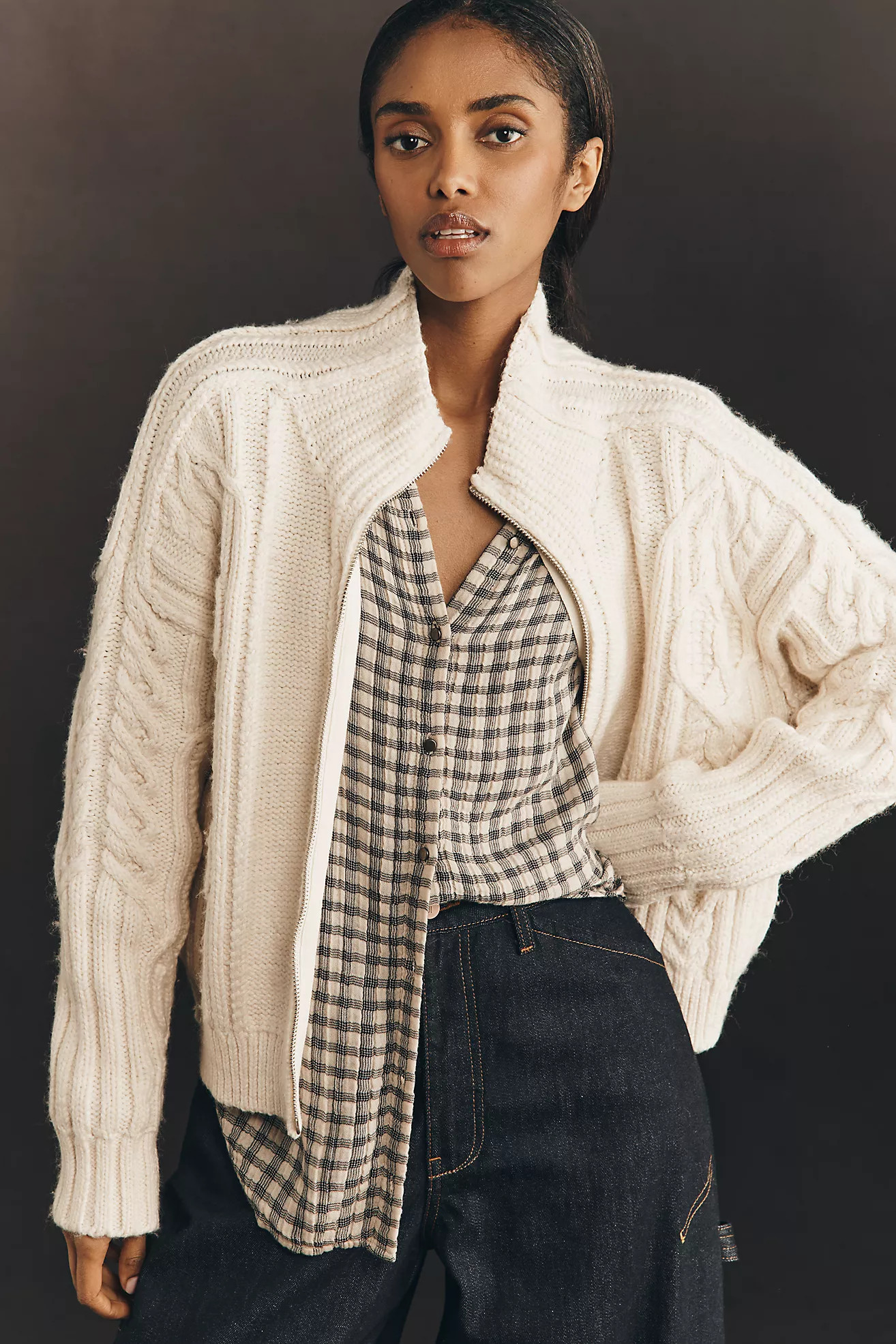 Pilcro Collared Cable-Knit Sweater | Anthropologie (US)