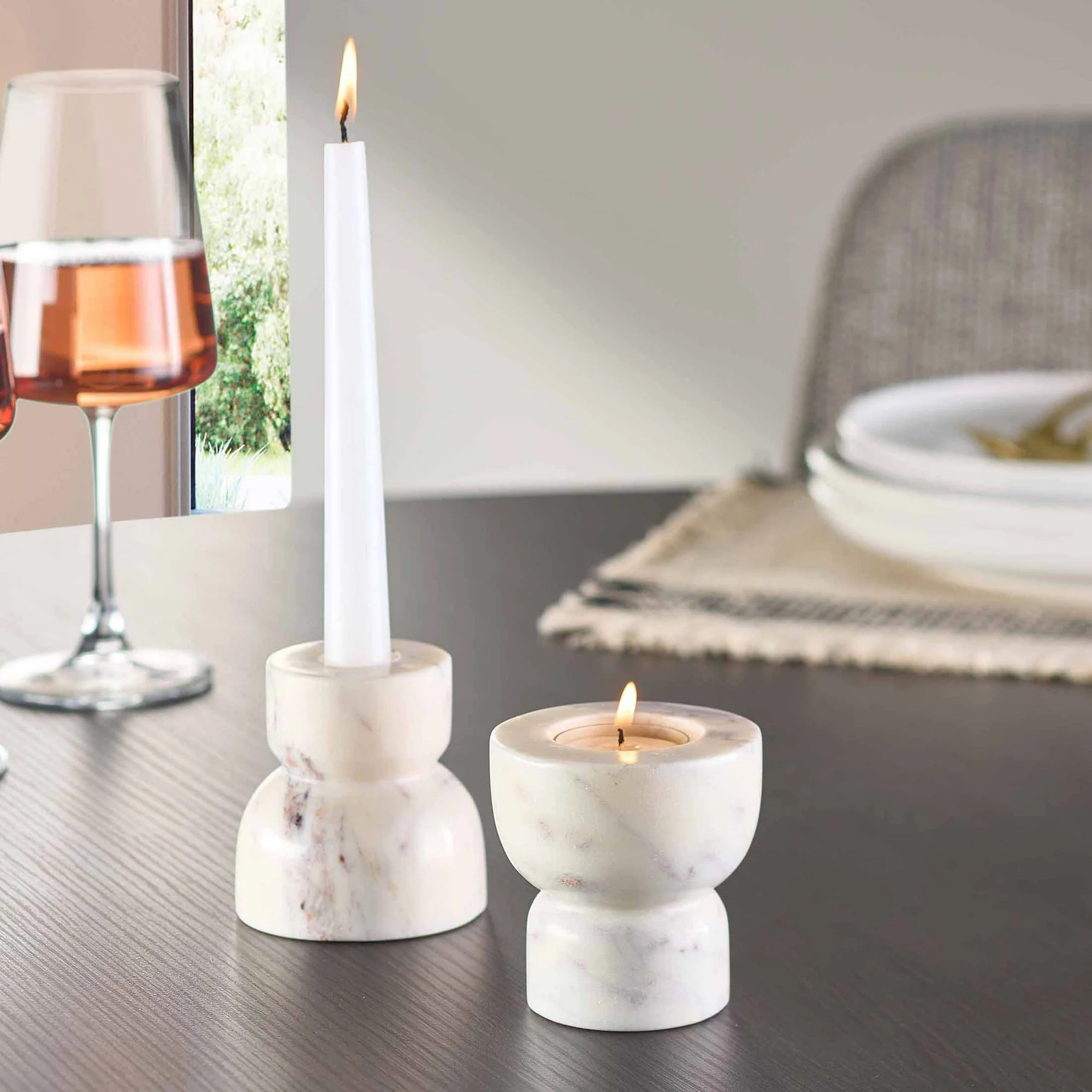 Better Homes & Gardens Modern Marble Taper Votive Candleholder Set, 2-Piece, 3" | Walmart (US)