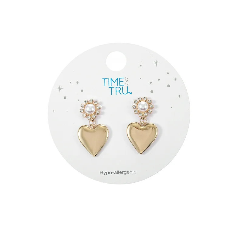 Time and Tru Goldtone and Simulated Pearl Heart Motif Earrings, 1 Pair - Walmart.com | Walmart (US)