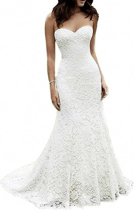 SIQINZHENG Women's Sweetheart Full Lace Beach Wedding Dress Mermaid Bridal Gown | Amazon (US)