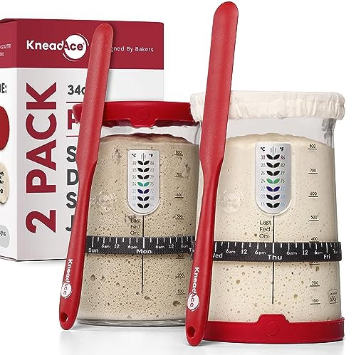 KNEADACE Pro Sourdough Starter Kit - 34oz Large Capacity Glass Fermentation Jar with Lid & Tracker, Sourdough Starter Fermenter for Homemade Sourdough, Bread Dough Prep & Culinary Fermentation, 2 Pack | Amazon (US)