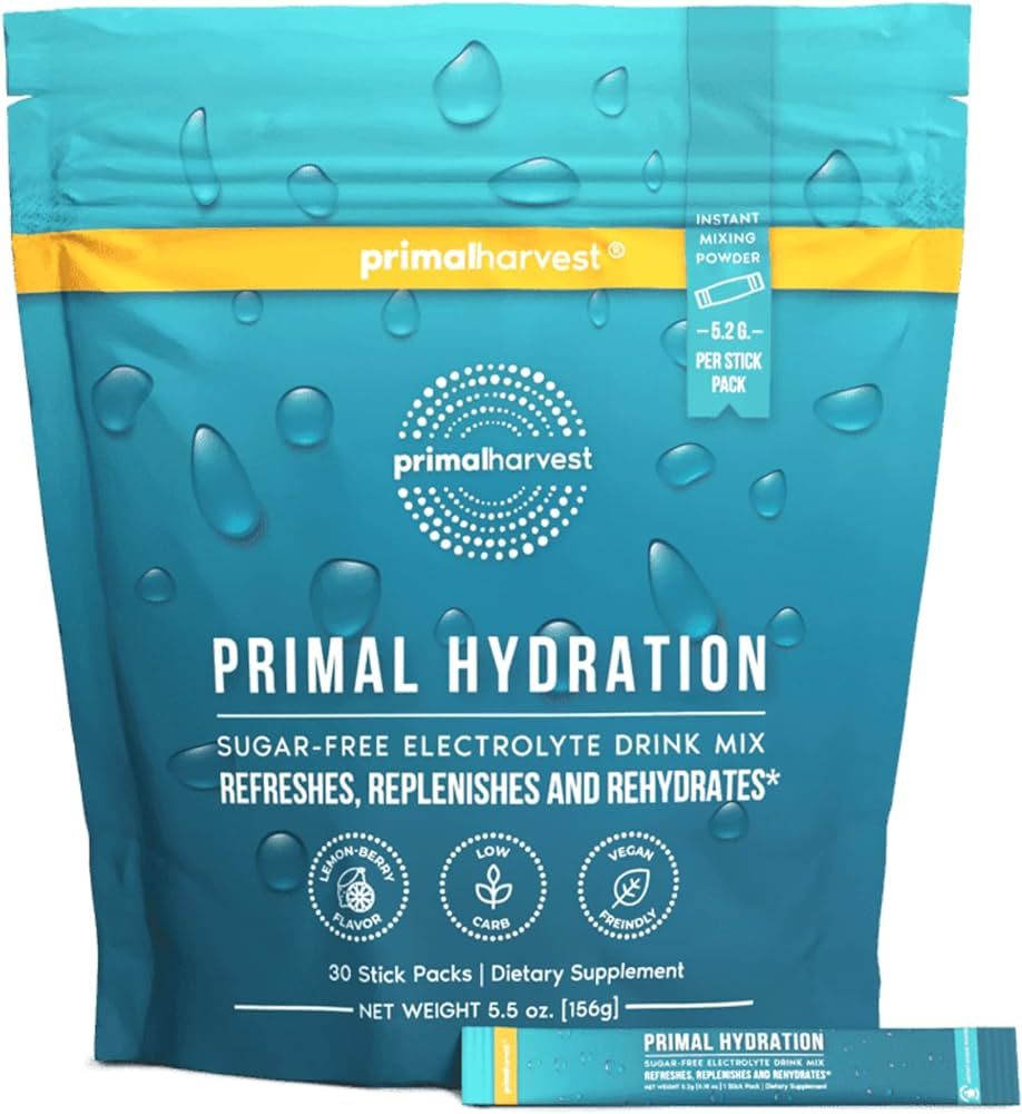Electrolytes Powder Packets Primal Hydration by Primal Harvest, Easy Open Packets, Energy Drink M... | Amazon (US)