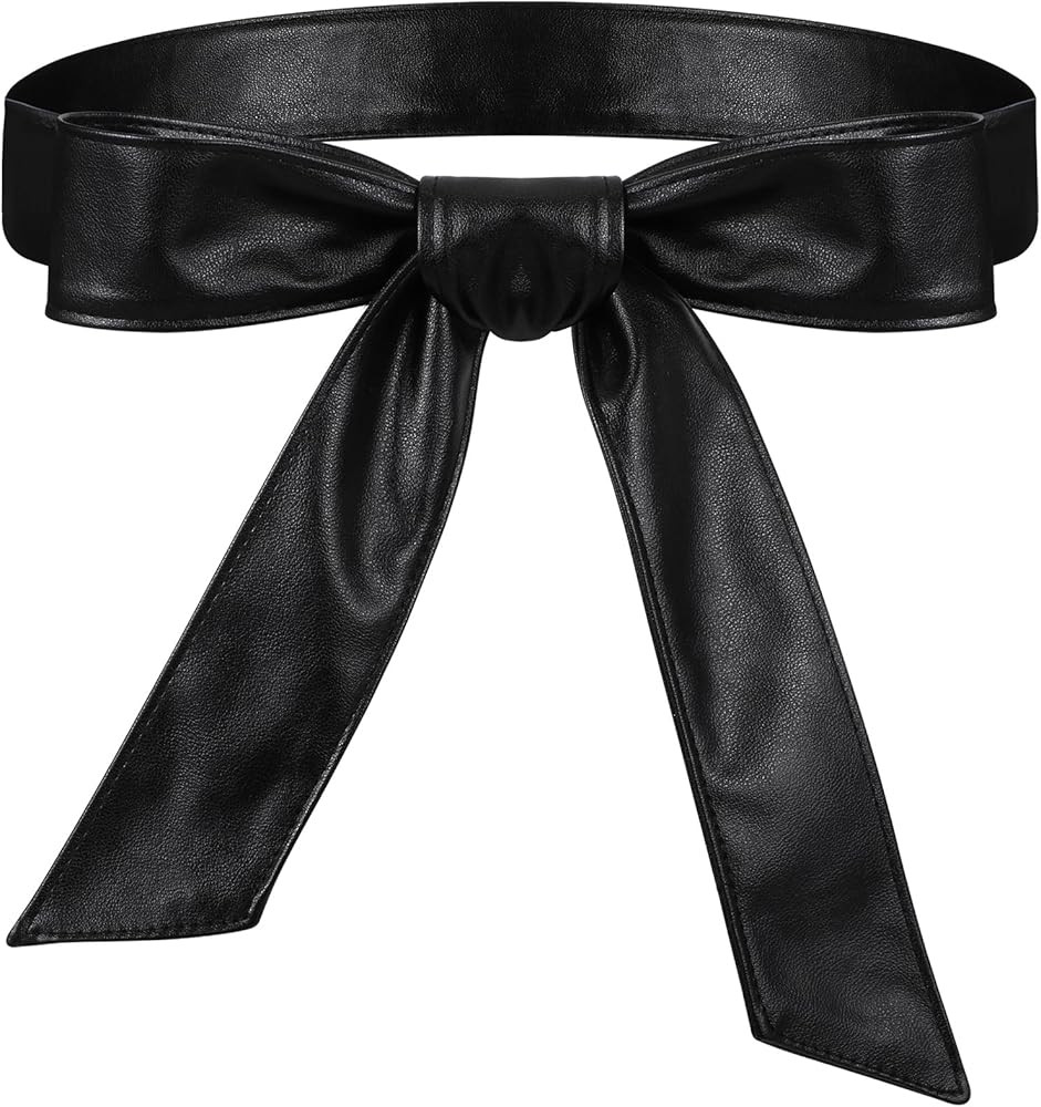 Women Leather Wrap Belt Obi Waist Fashion Tie Belt PU Sash for Dress Coat 1.85 Wide | Amazon (US)