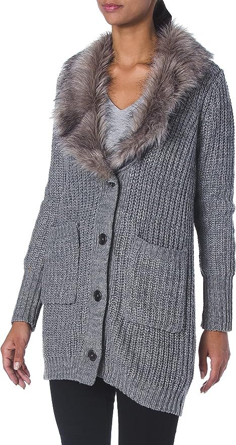 Jessica Simpson Women's Annie Faux Fur Collar Cardigan Sweater | Amazon (US)