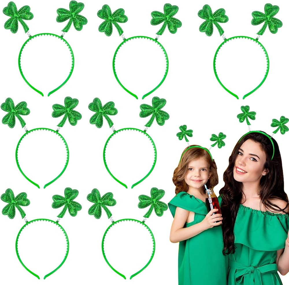 Camlinbo 9 Pack St. Patrick's Day Shamrocks Headbands Accessories, Irish Green Boppers Headwear H... | Amazon (US)