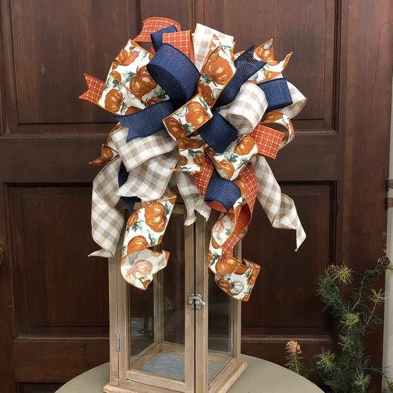 Fall Farmhouse Plaid Bow for lanterns, wreaths, mailbox, Pumpkin Wreath Bow | Etsy (US)