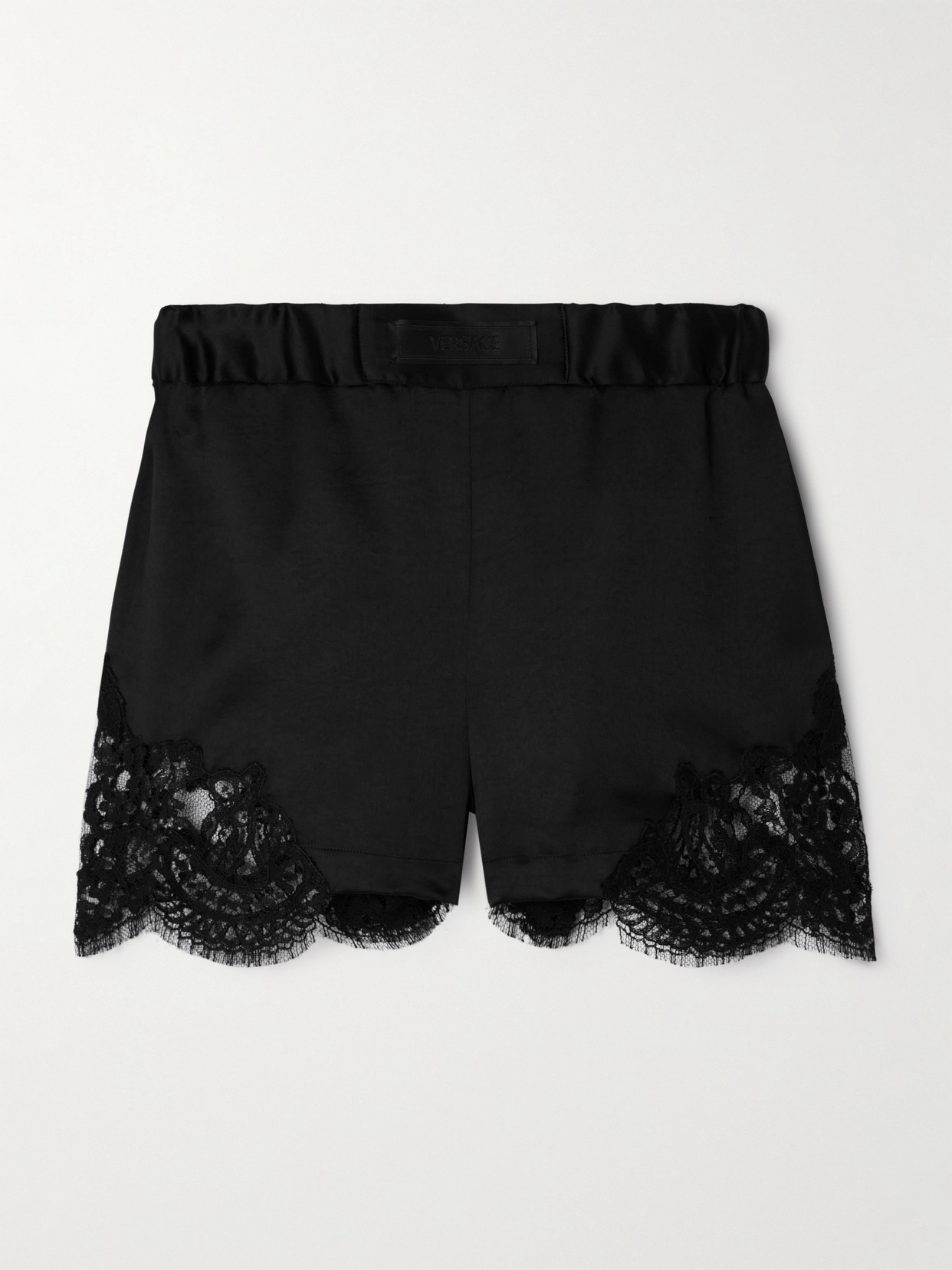 Versace - Lace-paneled Satin Shorts - Black | NET-A-PORTER (US)