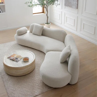 Modern Sectional Curved Sofa, Beige Boucle 5-Seater Modular Sofa Couch, Non-Compressed Upholstered Sofa with Solid Wood Frame with Unique Butterfly Ba | Wayfair North America