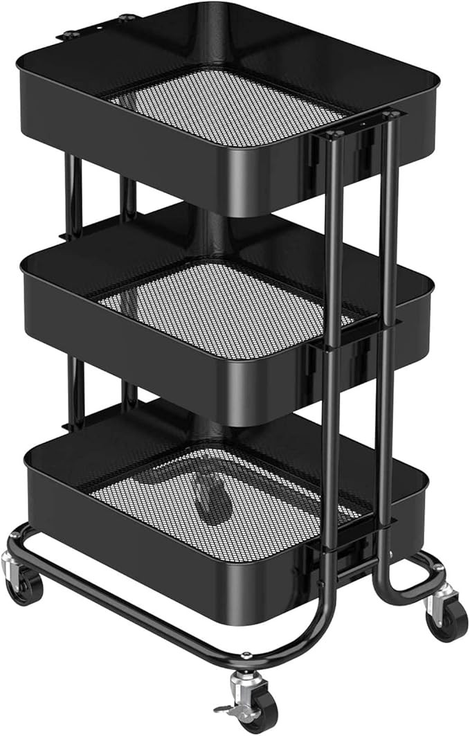 Amazon.com: Pipishell 3-Tier Metal Rolling Utility Cart, Heavy-Duty Storage Cart with 2 Lockable ... | Amazon (US)