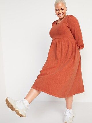 Long-Sleeve Fit &#x26; Flare Slub-Knit Midi Dress for Women | Old Navy (US)