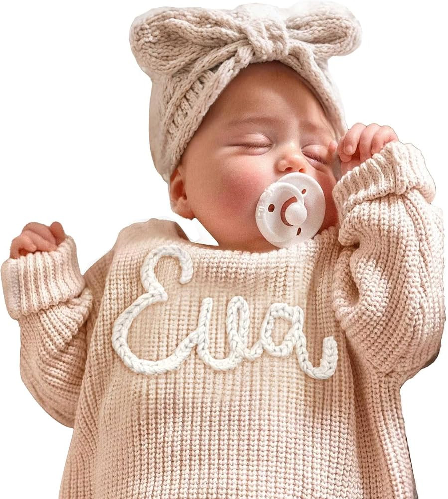 Personalized Baby Knit Sweater, Custom Baby Sweater with Hand-Embroidered Name and Monogram, Cust... | Amazon (US)