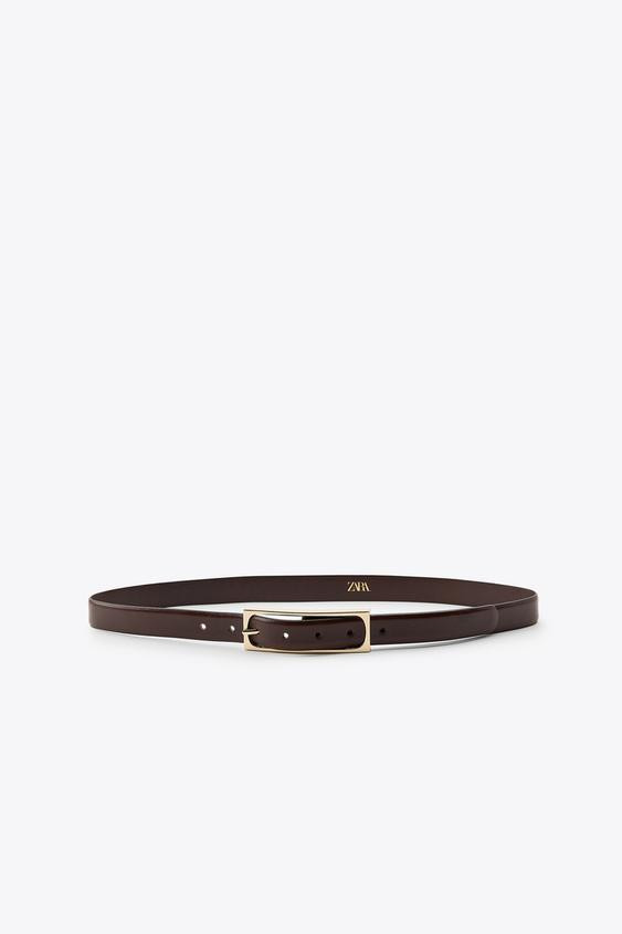 LEATHER BELT WITH RECTANGULAR BUCKLE | Zara UK