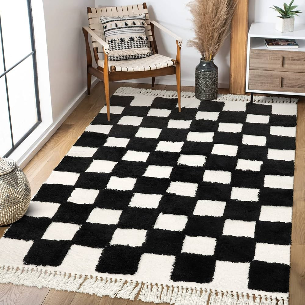 Lahome Checkered Boho Rug for Bedroom, 4x6 Living Room Rug Washable Black and White Area Rug with... | Amazon (US)