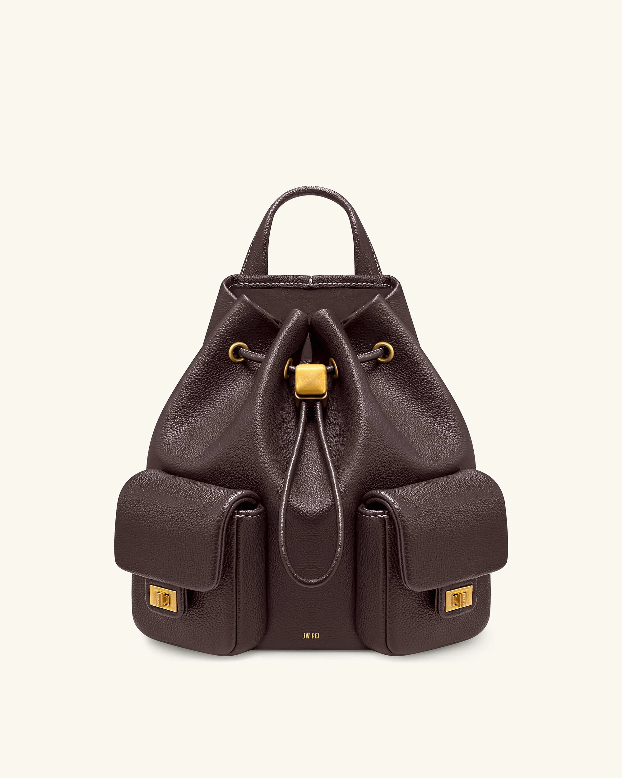 Avery Pebbled Drawstring Utility Backpack – Dark Brown | JW PEI US