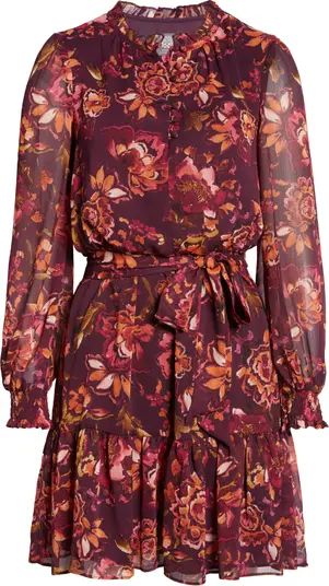Vince Camuto Floral Long Sleeve Chiffon Fit and Flare Dress | Nordstrom | Nordstrom
