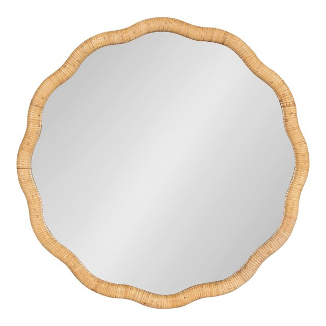 Kate and Laurel Rahfy Boho Scalloped Round Rattan Mirror, 26 Inch Diameter, Natural Wood, Decorat... | Walmart (US)