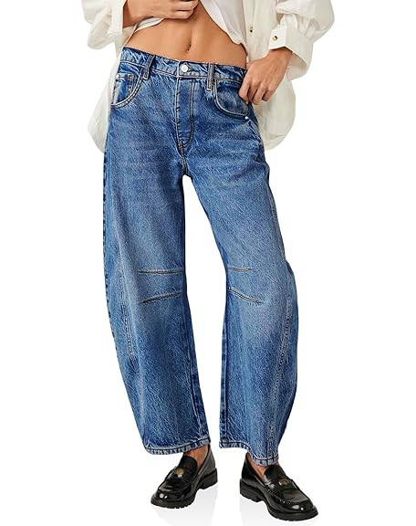 PLNOTME Women's Baggy Boyfriend Jeans Vintage Wide Leg Mid Rise Barrel Denim Ankle Pants | Amazon (US)