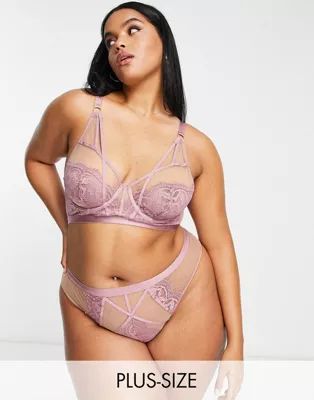 Wolf & Whistle Exclusive Curve corded lace and mesh high waist high leg brazilian brief in pink | ASOS (Global)