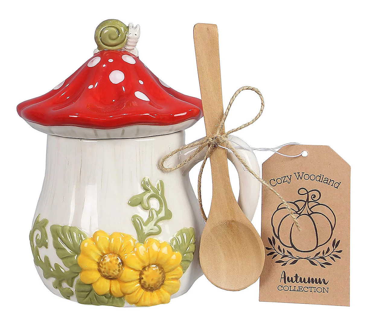 Young's Ceramic Mushroom Mug with Lid and WoodSpoon | QVC