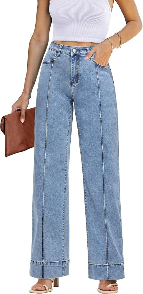 luvamia Wide Leg Jeans for Women Trendy High Waist Straight Leg Baggy Jeans Stretchy Denim Pants ... | Amazon (US)
