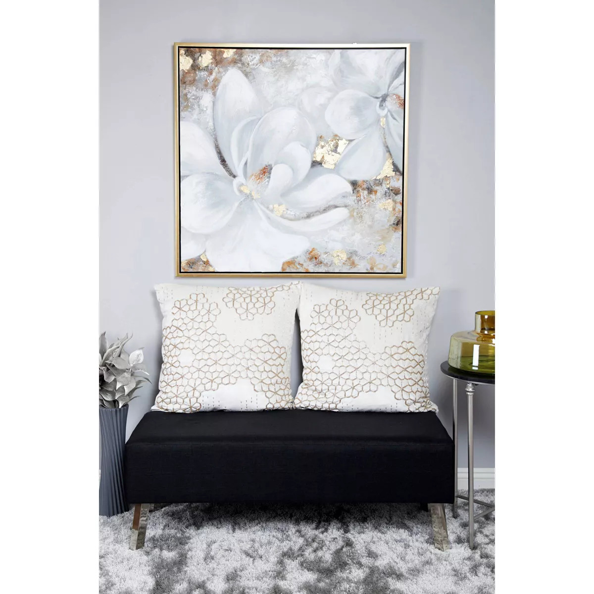 Canvas Floral Framed Wall Art with Gold Frame White - Olivia & May: Botanical Painting, Tradition... | Target