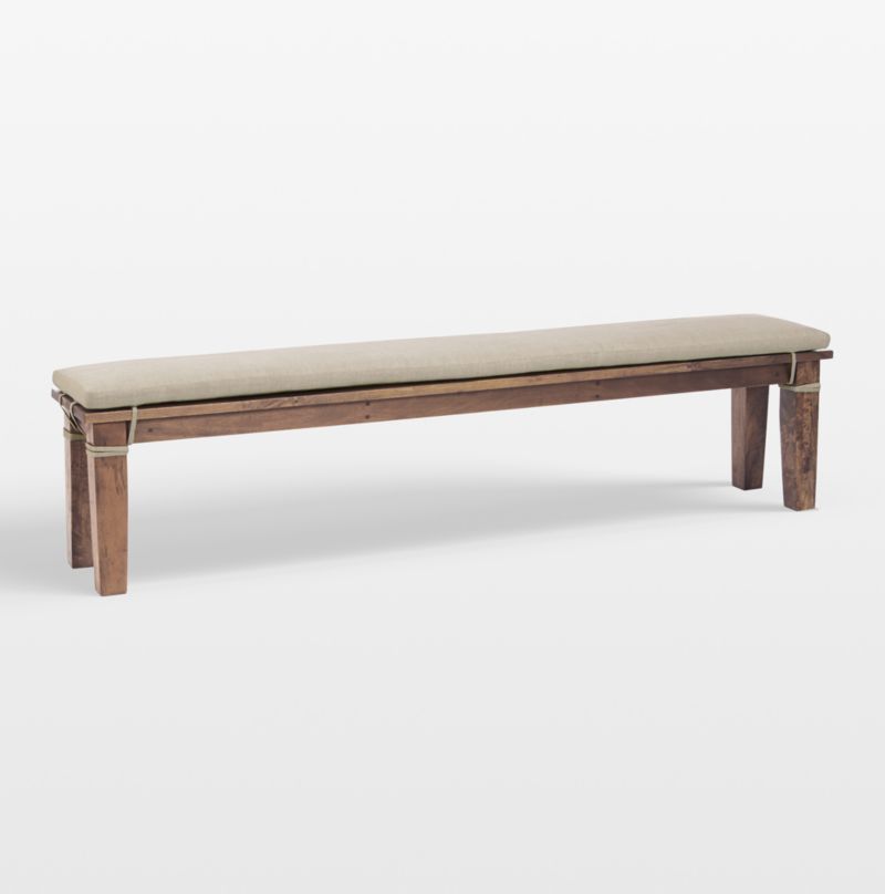 Basque 84" Light Brown Wood Bench with Natural Cushion + Reviews | Crate & Barrel | Crate & Barrel