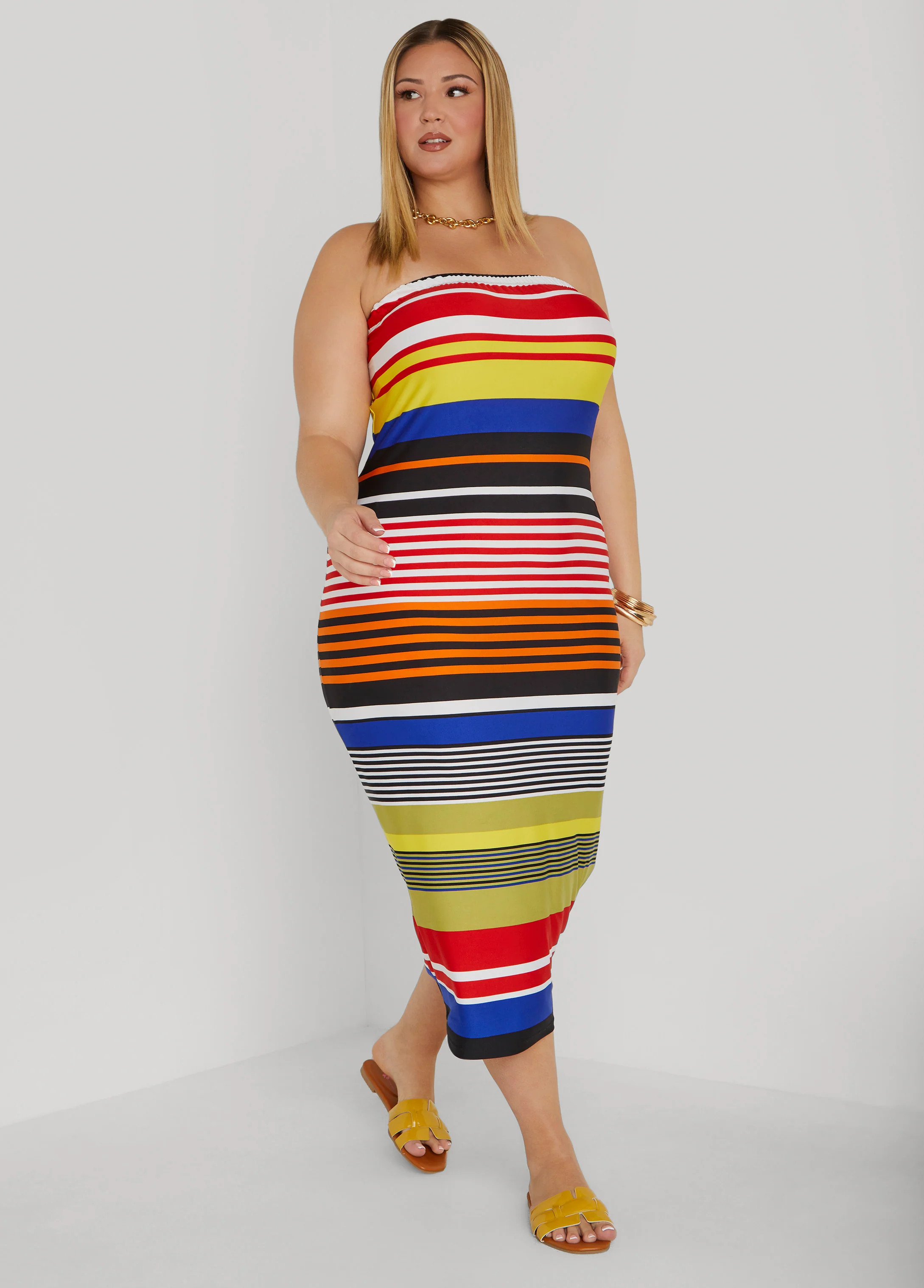 Striped Strapless Bodycon Dress | Ashley Stewart