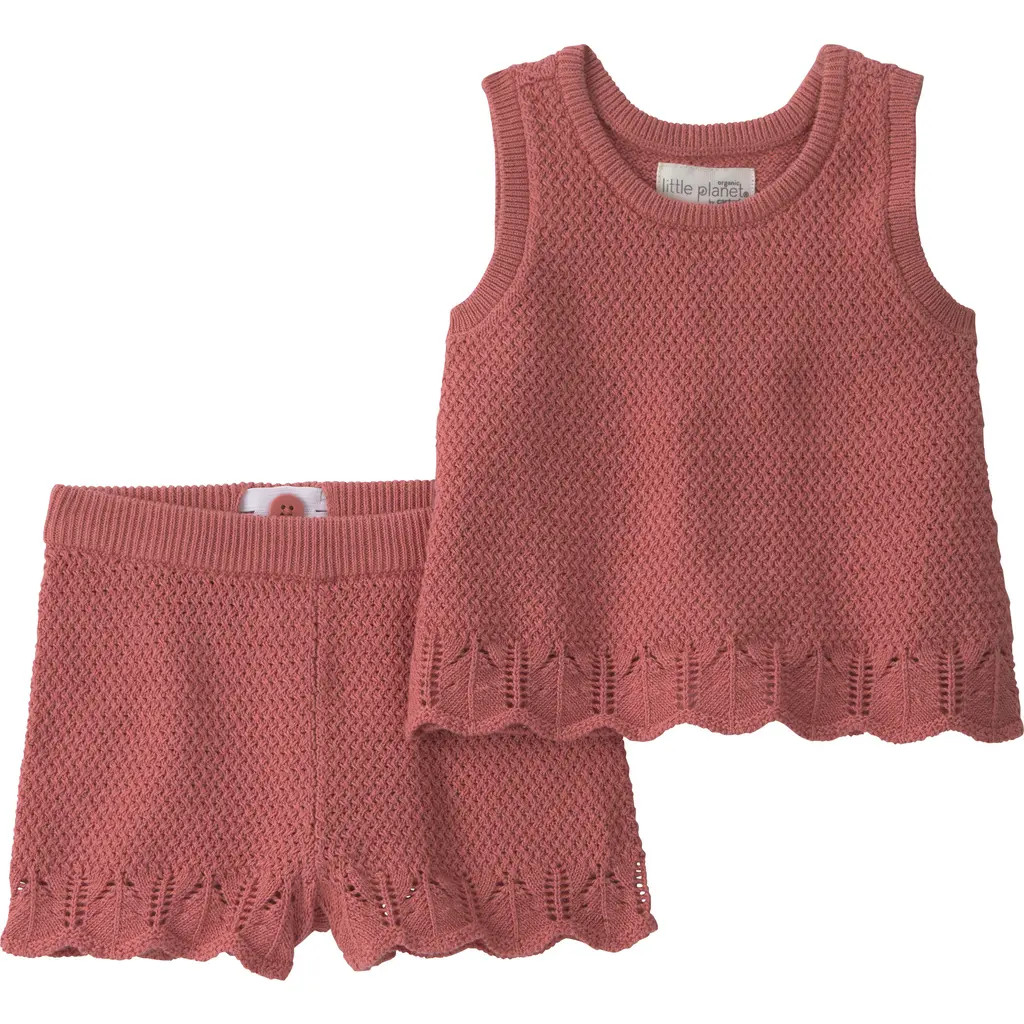 Little Planet Scalloped Organic Cotton Tank Top & Shorts Set in Pink at Nordstrom, Size 6M | Nordstrom