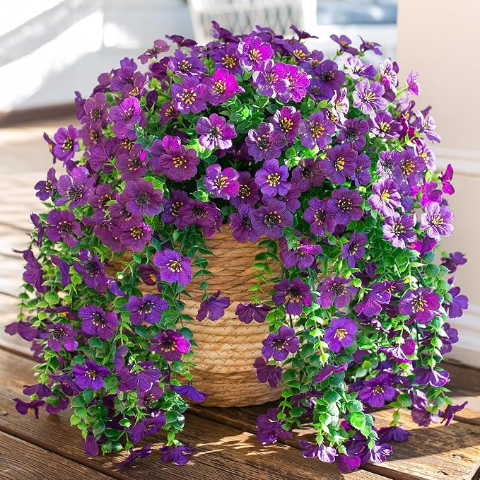 Artificial Faux Hanging Flowers Plants for Spring Outdoor Outside Decoration, 2 PCS Fake Silk Dai... | Amazon (US)
