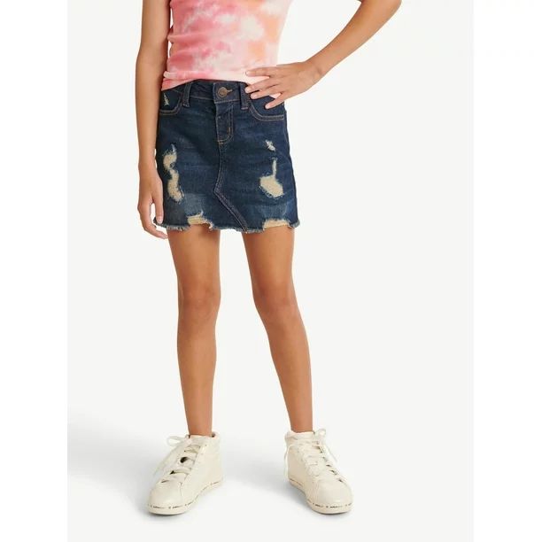 Justice Girls High Rise Denim Skirt, Sizes 6-18 - Walmart.com | Walmart (US)