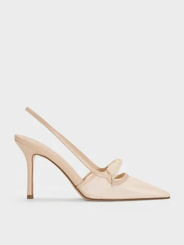 Venetia Mesh Bow Pointed Slingback Pumps
    
         - Nude | Charles & Keith US