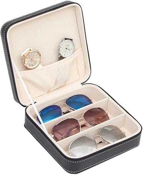 Aco&bebe House 3-Slot Travel Sunglass Organizer Collector - Faux Leather Jewelry Storage Case Box | Amazon (US)