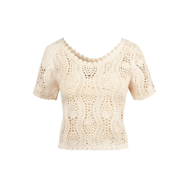 Jessica Simpson Women's Leilah Cropped Crochet Tee with Short Sleeves, Sizes XS-XL - Walmart.com | Walmart (US)