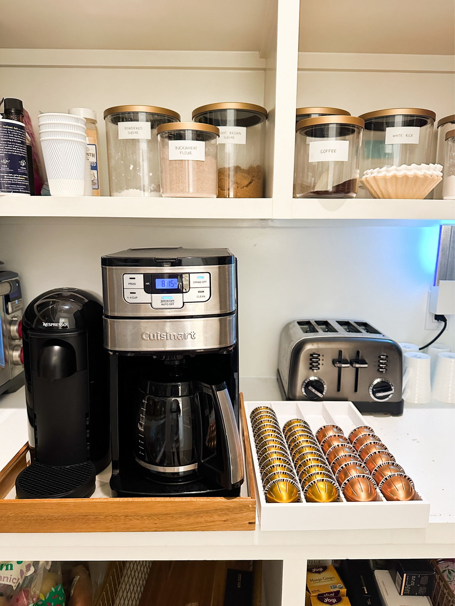 Love this little coffee corner 🥰
This Nespresso pod organizer is my favorite! I linked the exact one!

Couldn’t find my exact jars but I linked similar!🫶🏼

Pantry organization, kitchen organization, coffee maker organization, coffee maker organizer🩷

#LTKVideo #LTKhome #LTKfindsunder50