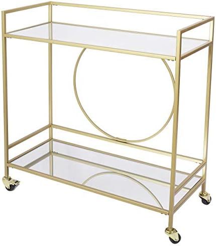 Large Gold Bar Cart with 2 Mirrored Shelves, Durable Wine Cart with Lockable Casters, Suitable fo... | Amazon (US)