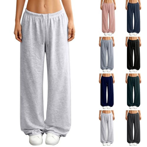 Wide Leg Sweat Pants for Women Baggy Low Rise Sweatpants Straight Leg Lounge Female Joggers Sweatpants Workout Gym Athletic Pants High Waisted Trousers Comfy Womens Joggers with Pockets Gray S | Amazon (US)