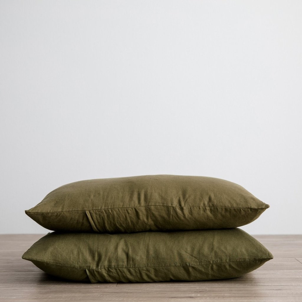 Set of 2 Linen Pillowcases - Olive | Cultiver