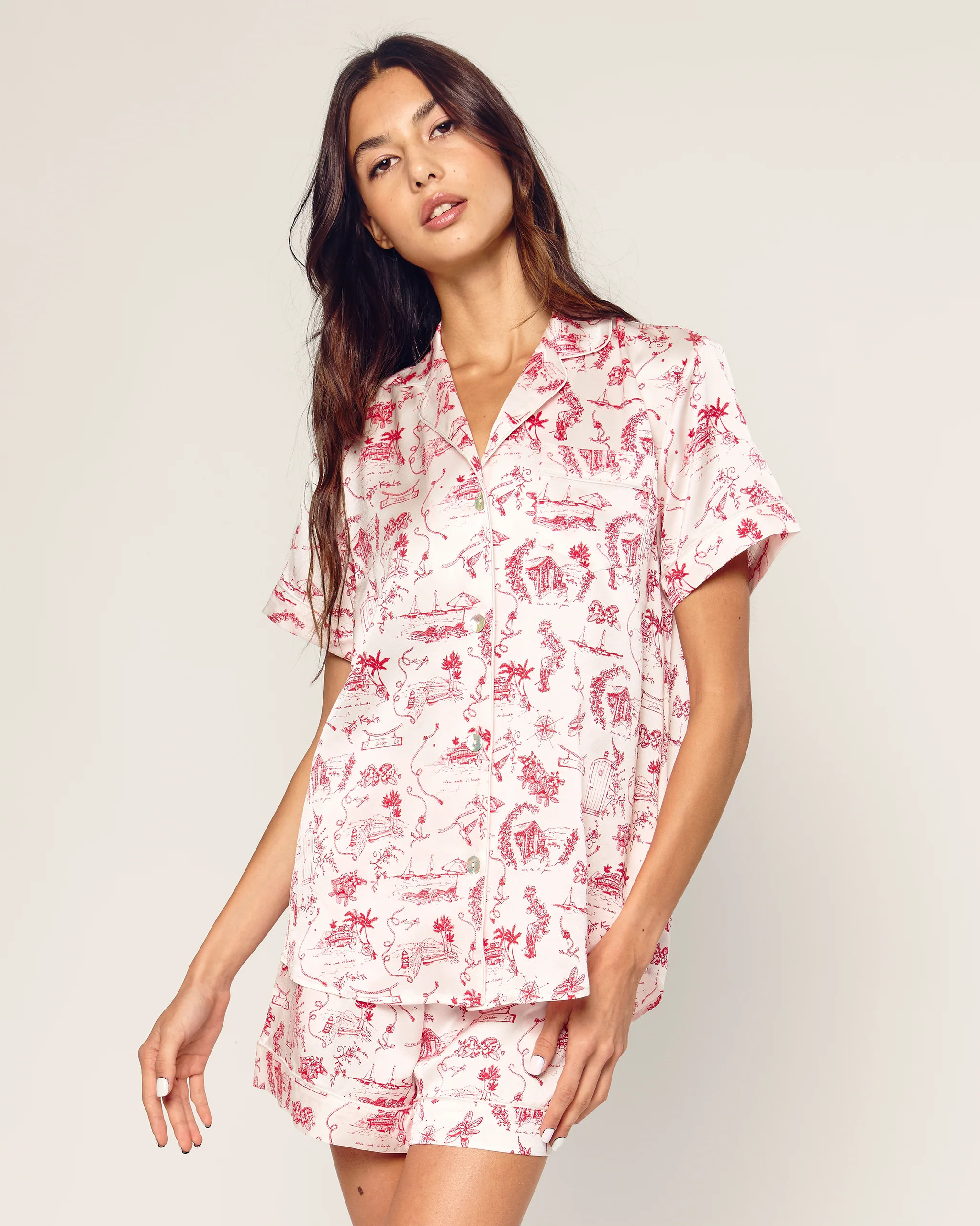 Petite Plume x Eden Rock Women's Silk Short Set in Red Reverie | Petite Plume