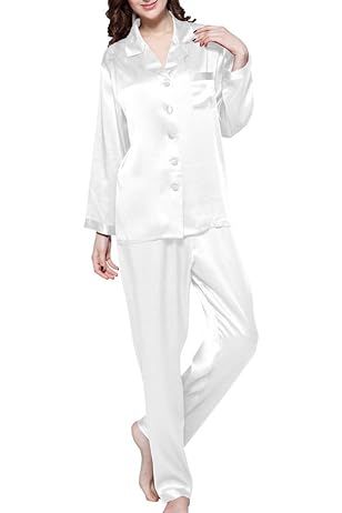 Womens Silk Satin Pajamas Loungewear Long Sleeve Sleepwear Button Down Soft Nightwear S-XXL | Amazon (US)