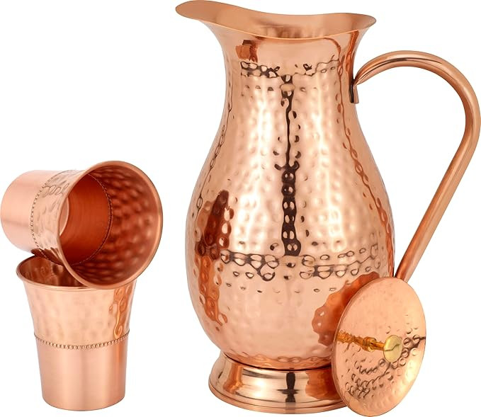 Pure Copper Pitcher Large (70 oz. /2000 ml) with 2 Stylish Tumblers for Drinking Water | Vase | W... | Amazon (US)