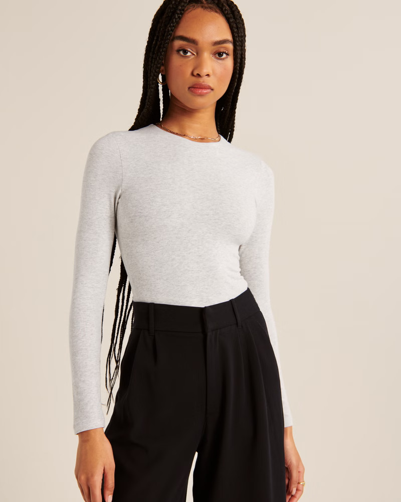 Long-Sleeve Cotton Seamless Fabric Crew Bodysuit | Abercrombie & Fitch (US)