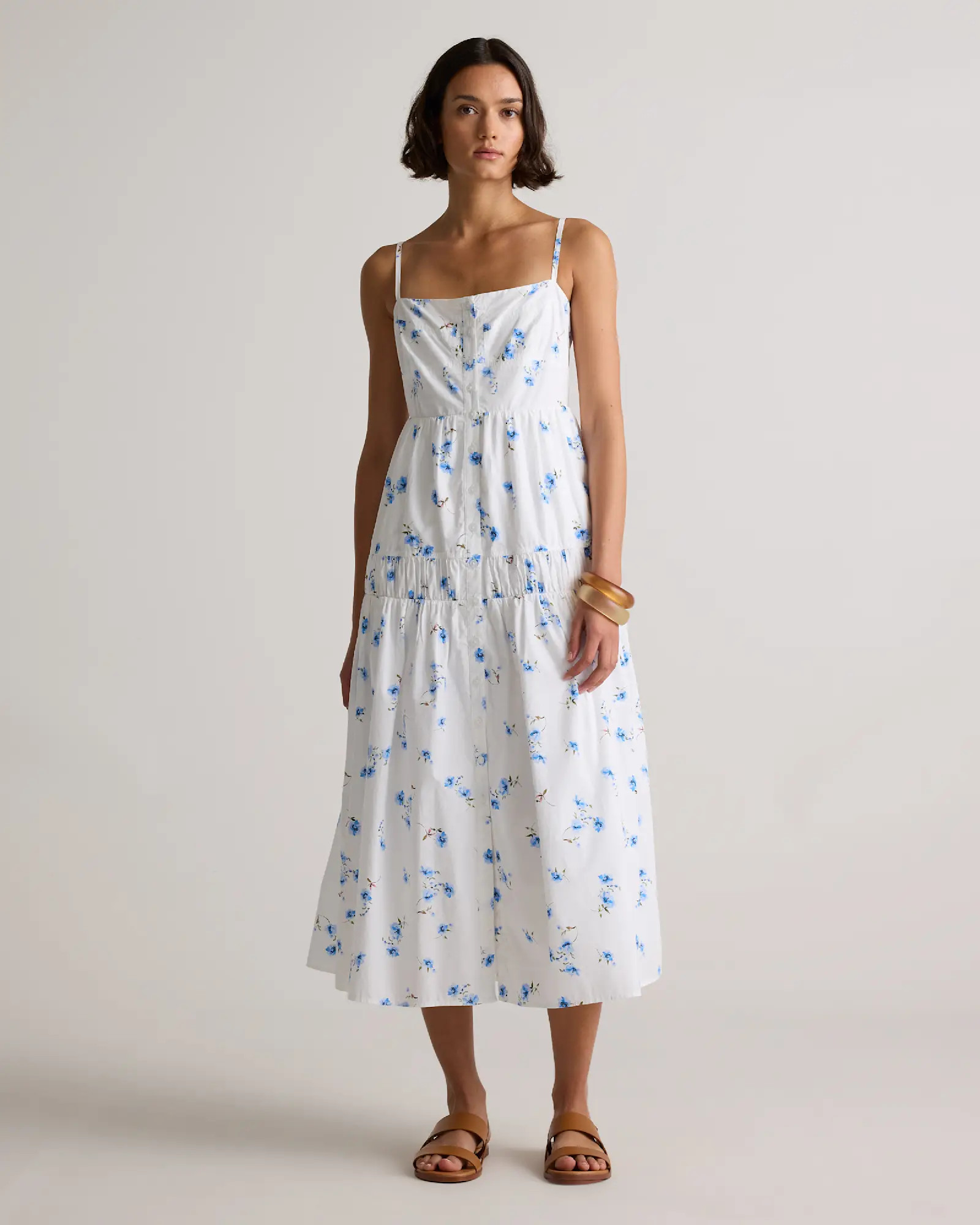 100% Organic Cotton Poplin Spaghetti Strap Maxi Dress in Romantic Stems | Quince
