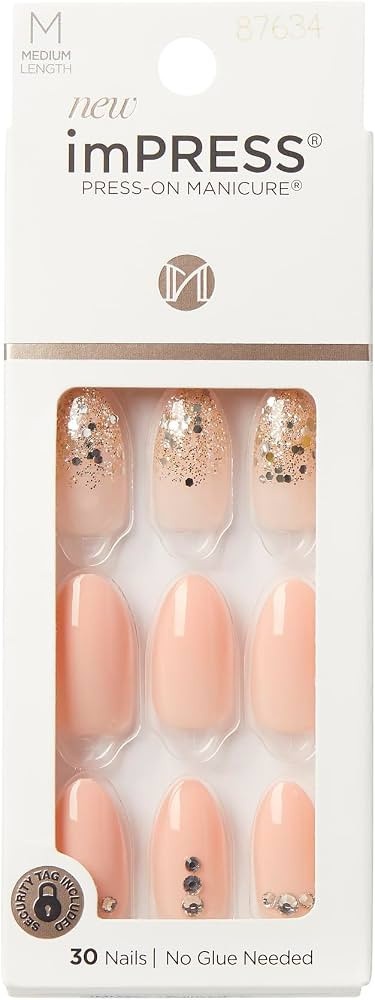 KISS imPRESS No Glue Press-On Nails Natural Color, Rhinestone Accents, Includes 30 Nails, Prep Pad, 1 Manicure Stick, 1 Mini File - Beloved | Amazon (US)