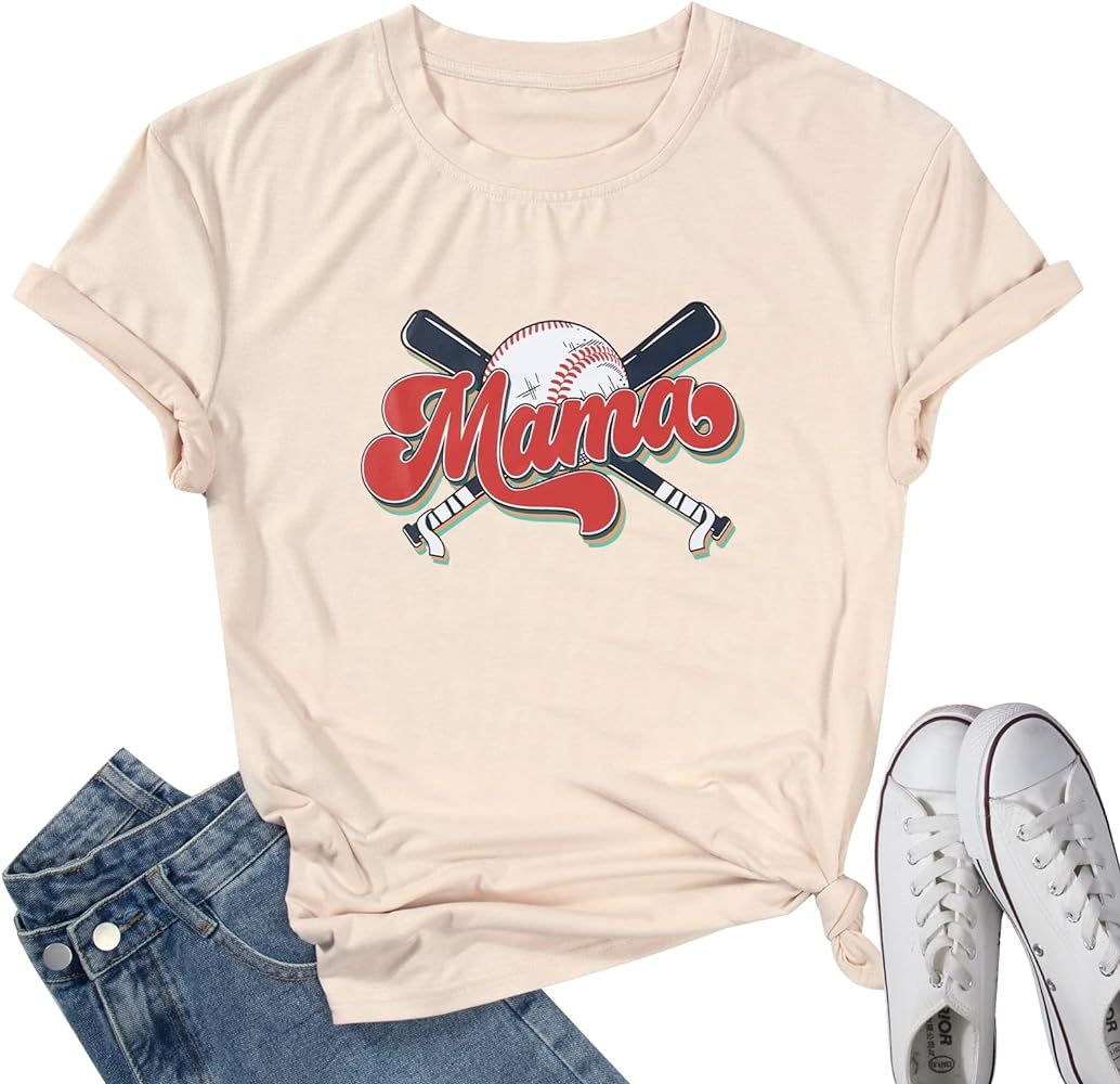 SFHFY Baseball Game Day Shirt Baseball Mom Shirts for Women Baseball Mama Letter Print Graphic Ca... | Amazon (US)