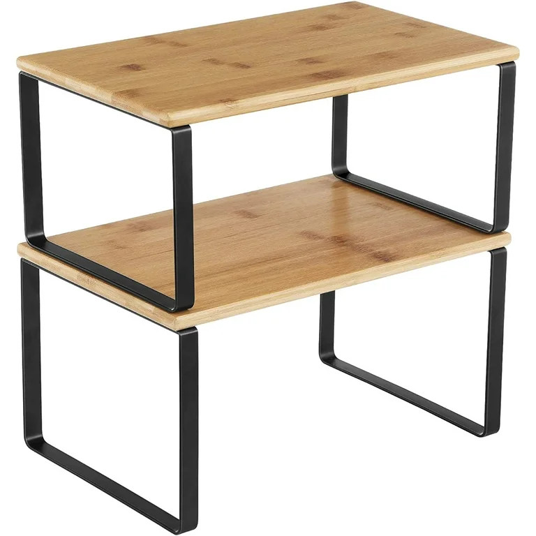 Songmics Cabinet Shelf Organizers Set of 2 Kitchen Counter Shelves Metal and Bamboo Black and Nat... | Walmart (US)
