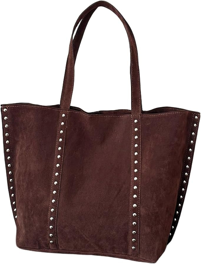 Large Suede Tote Bag Stylish Studded Suede Shoulder Bag Women's Shoulder Handbags | Amazon (US)