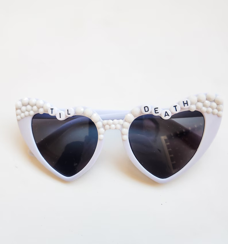 Til Death White Heart Rhinestone Sunglasses UV Protection - Etsy | Etsy (US)