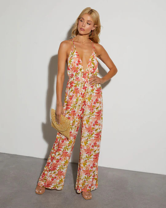 Carrie Low V-Neck Floral Jumpsuit | VICI
